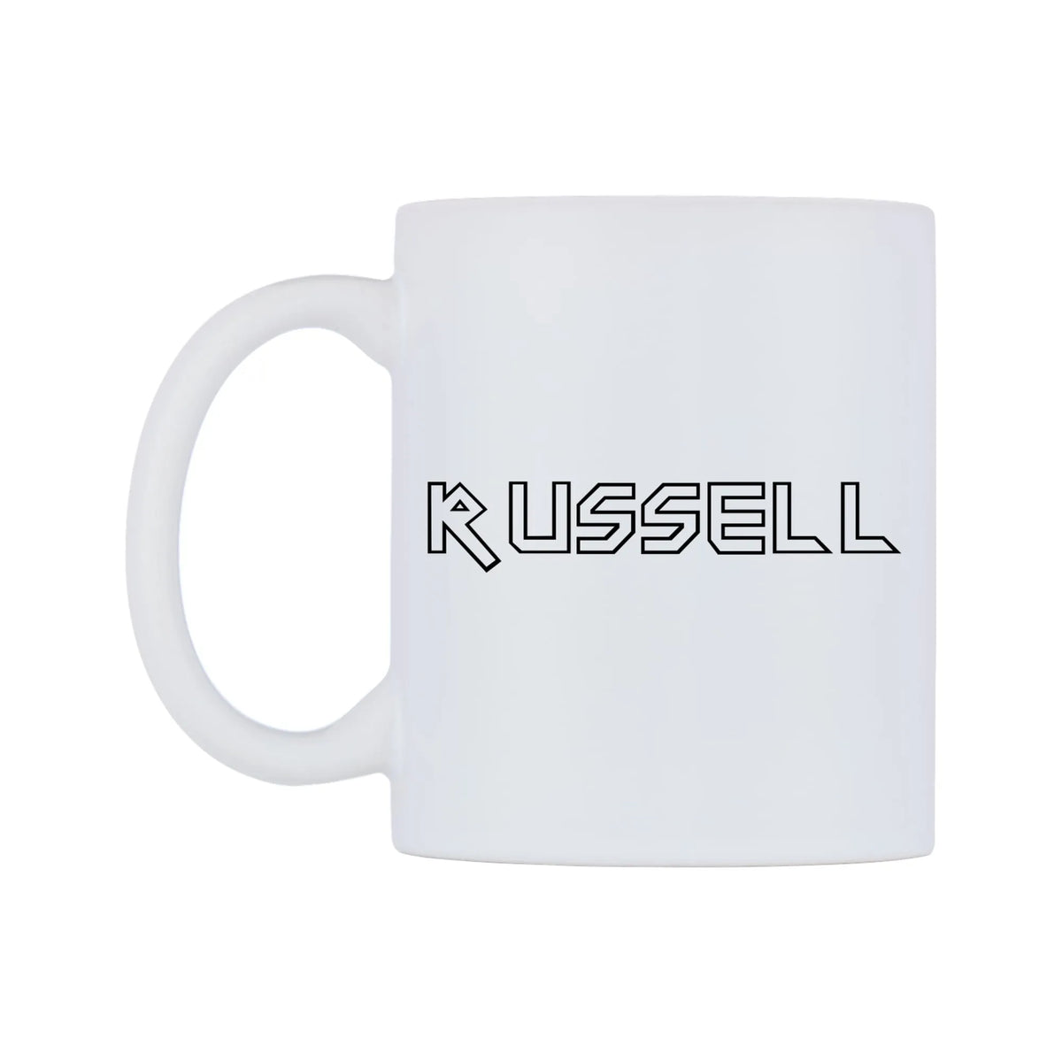Russell - Iron Maiden Themed Mug — white 11oz gloss mug, right side, on a white background