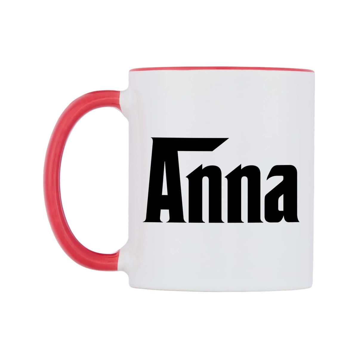 Anna - Godfather Themed Mug — white 11oz gloss mug with a red inside and handle, right side, on a white background