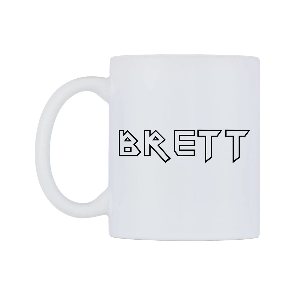 Brett - Iron Maiden Themed Mug — white 11oz gloss mug, right side, on a white background