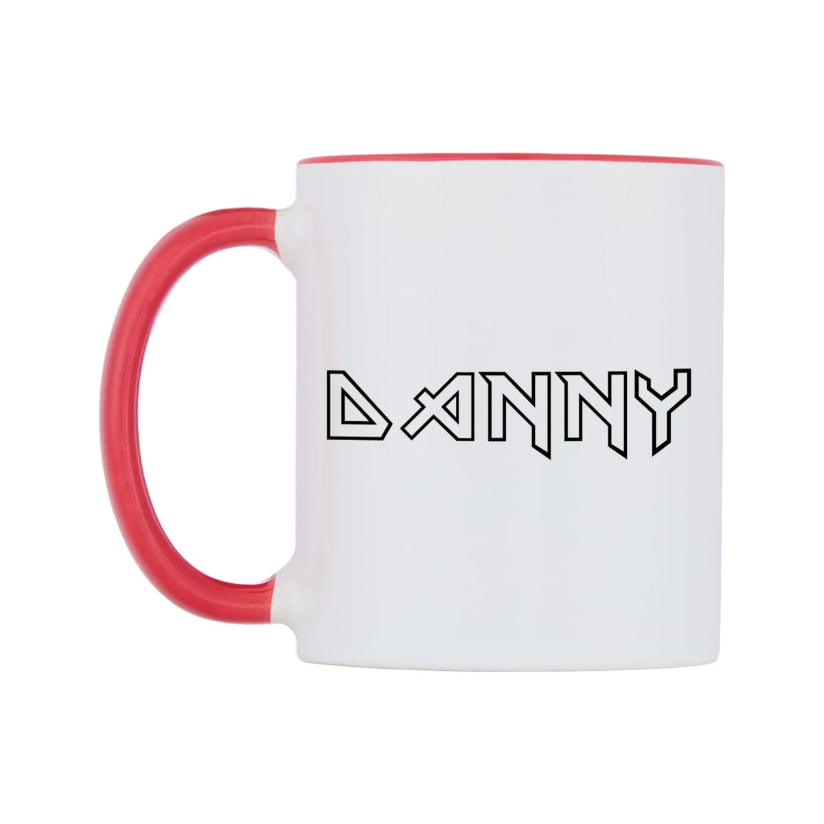 Danny - Iron Maiden Themed Mug — white 11oz gloss mug with a red inside and handle, right side, on a white background