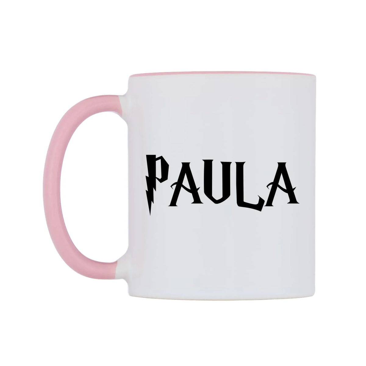 Paula - Wizard Themed Mug — white 11oz gloss mug with a pink inside and handle, right side, on a white background