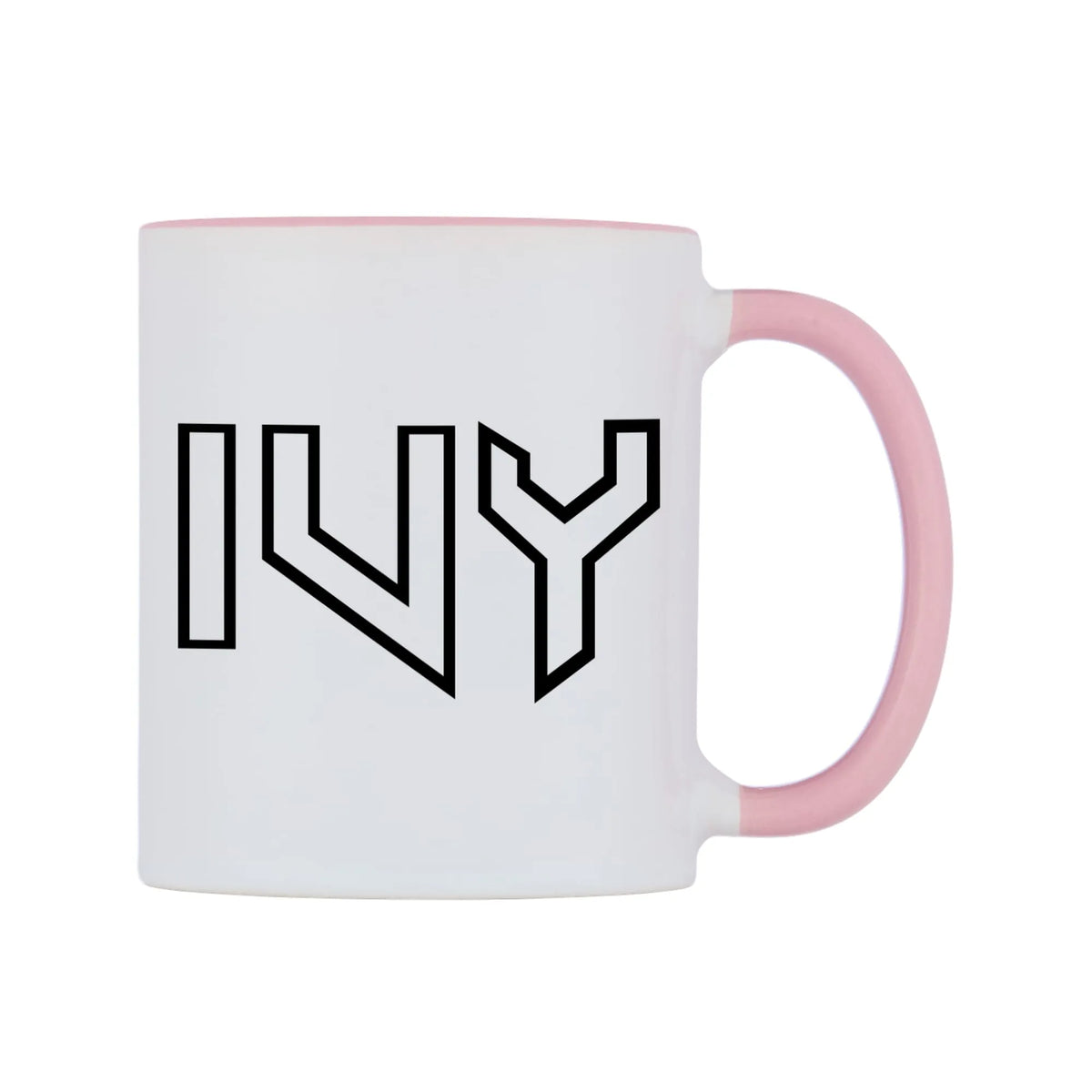 Ivy - Iron Maiden Themed Mug — white 11oz gloss mug with a pink inside and handle, left side, on a white background