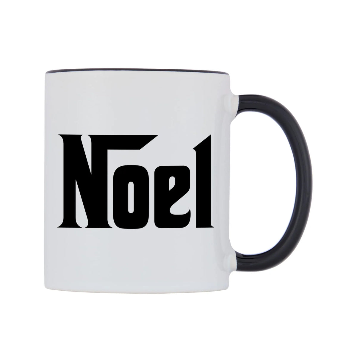 Noel - Godfather Themed Mug — white 11oz gloss mug with a black inside and handle, left side, on a white background