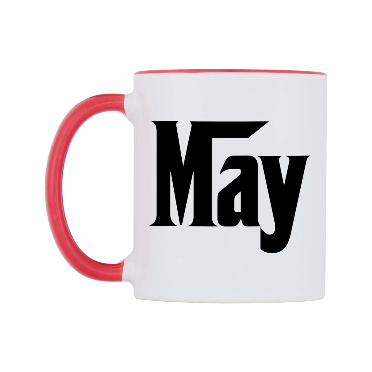 May - Godfather Themed Mug — white 11oz gloss mug with a red inside and handle, right side, on a white background