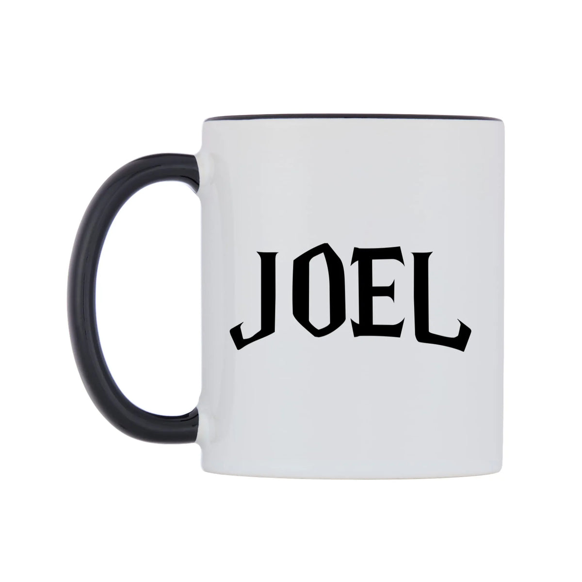 Joel - Wizard Themed Mug — white 11oz gloss mug with a black inside and handle, right side, on a white background