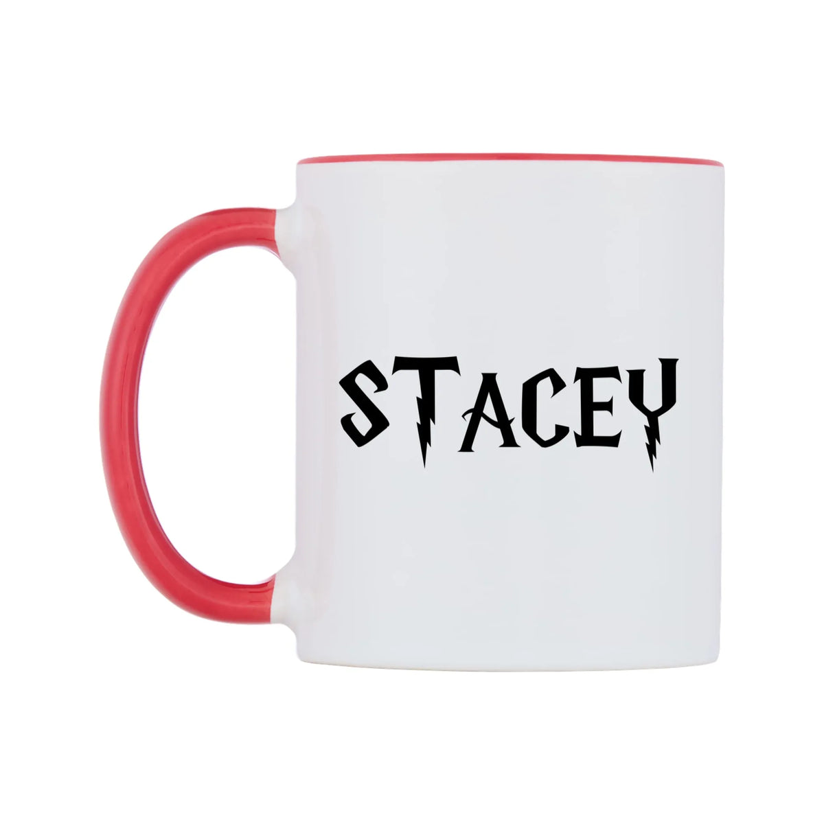 Stacey - Wizard Themed Mug — white 11oz gloss mug with a red inside and handle, right side, on a white background