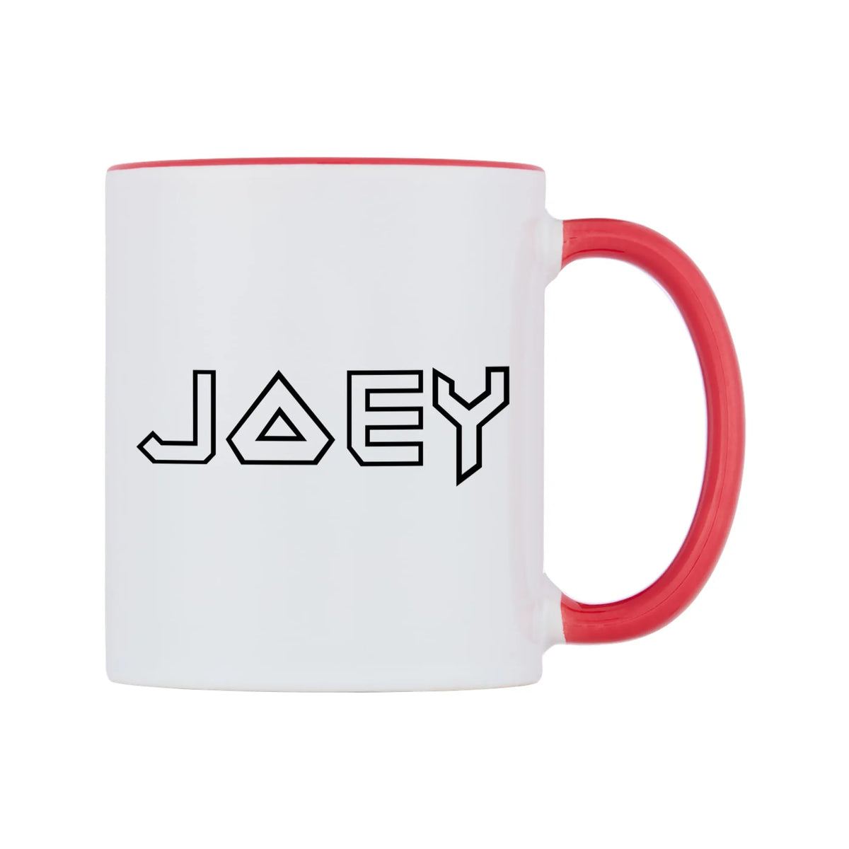 Joey - Iron Maiden Themed Mug — white 11oz gloss mug with a red inside and handle, left side, on a white background