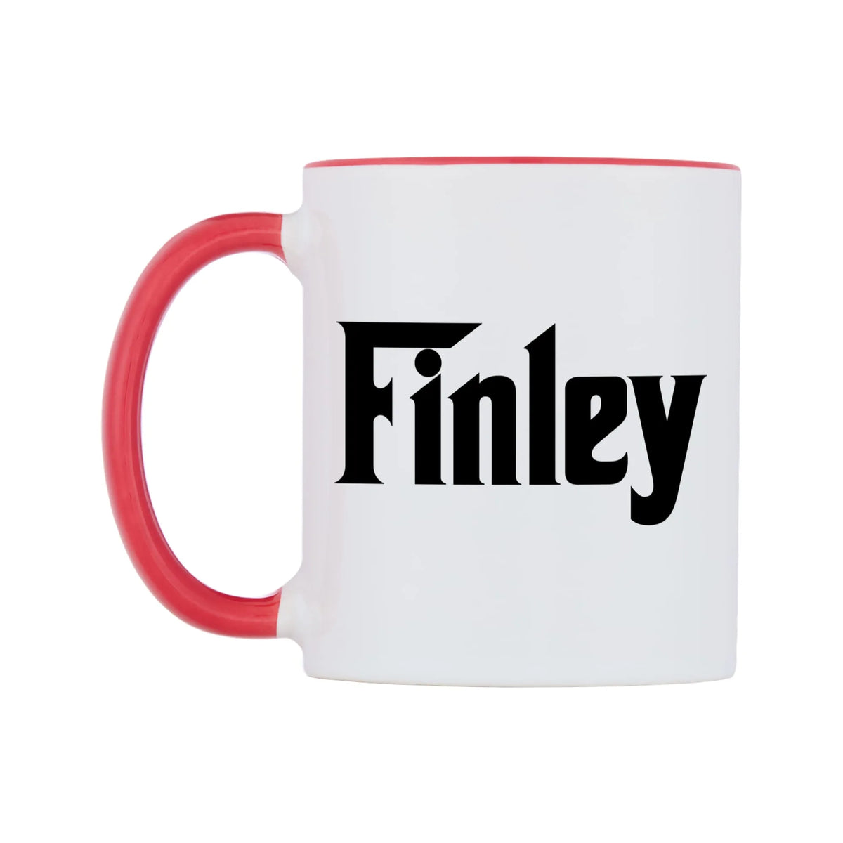 Finley - Godfather Themed Mug — white 11oz gloss mug with a red inside and handle, right side, on a white background