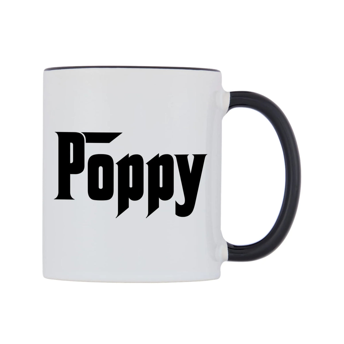 Poppy - Godfather Themed Mug — white 11oz gloss mug with a black inside and handle, left side, on a white background