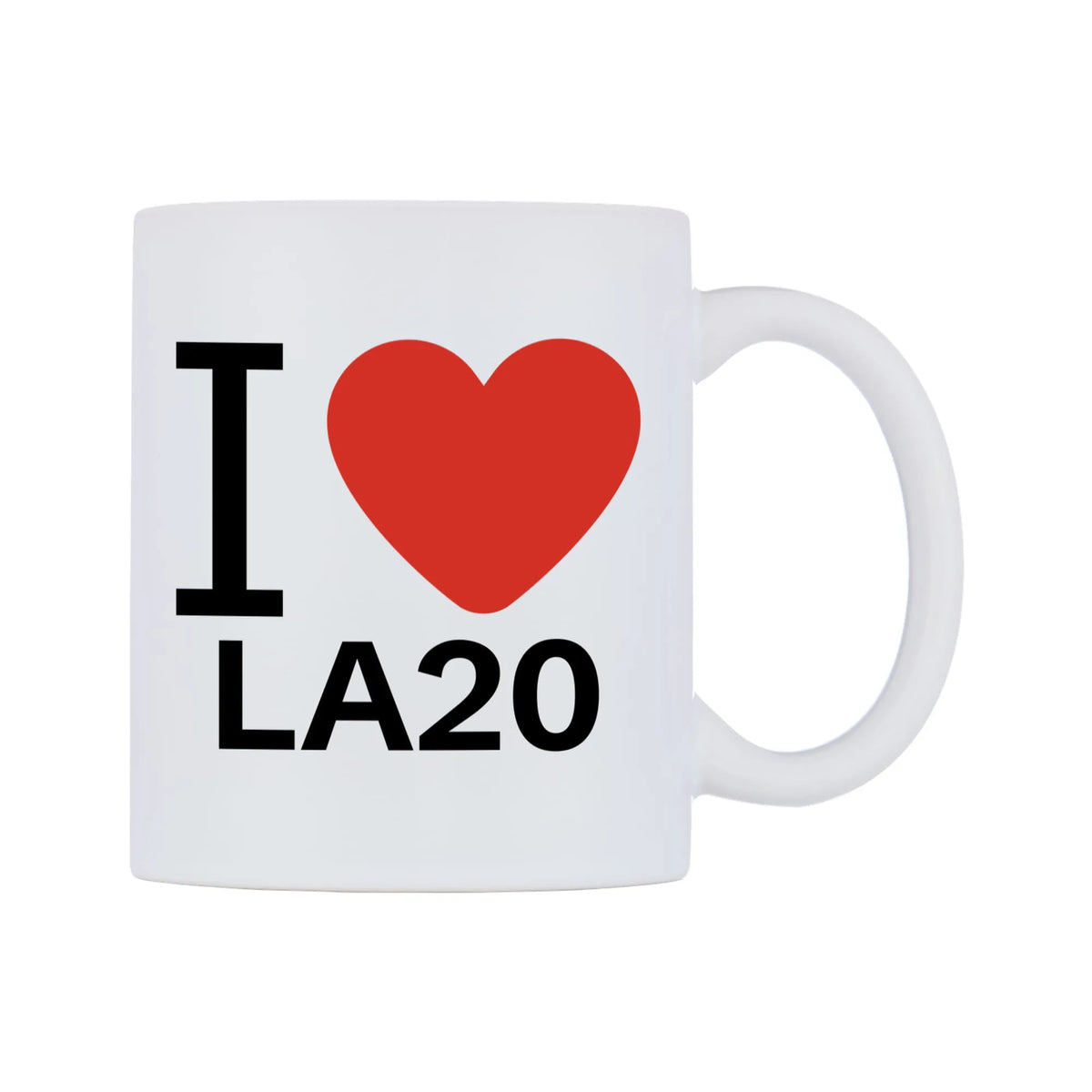 I Love LA20 Mug — white 11oz gloss mug, left side, on a white background