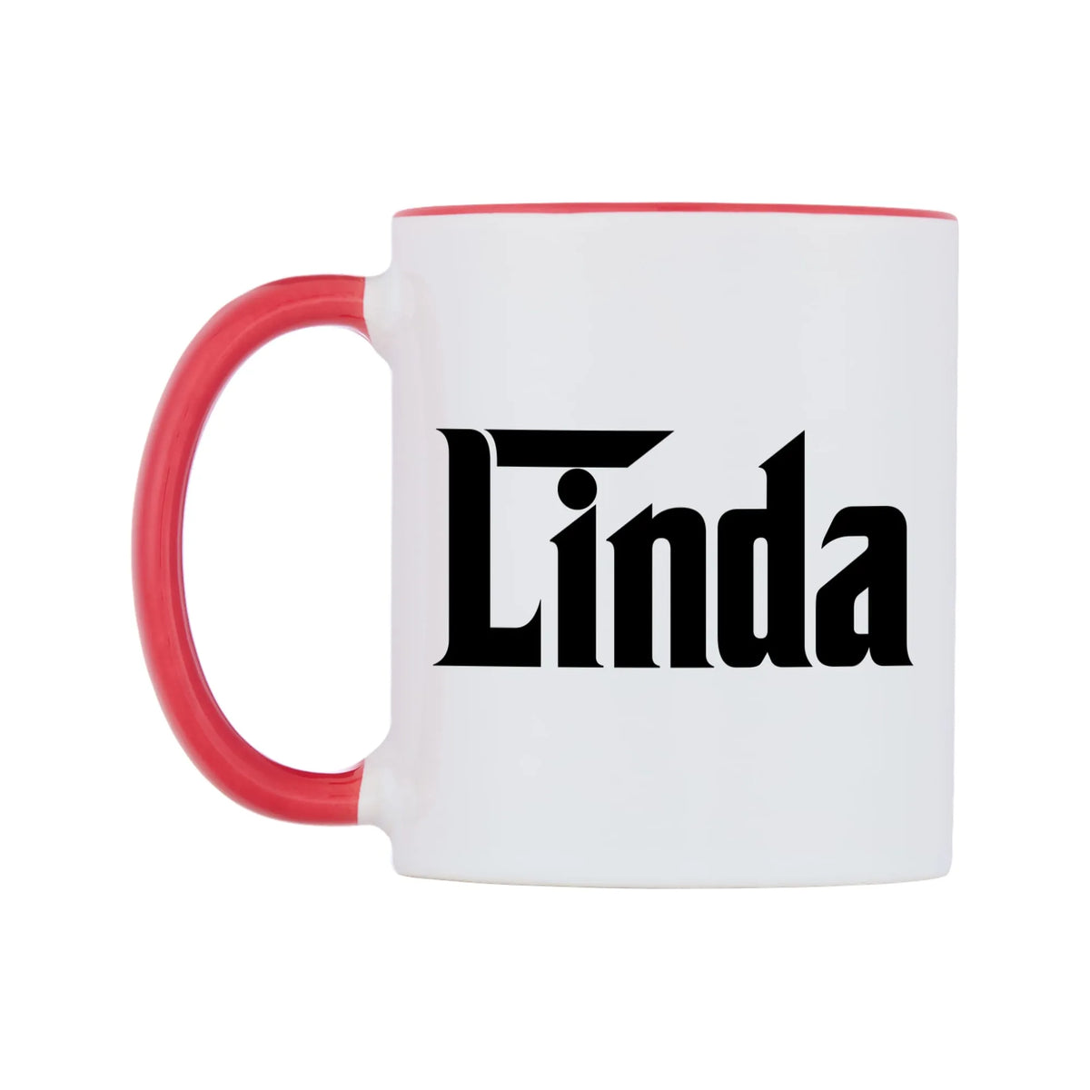 Linda - Godfather Themed Mug — white 11oz gloss mug with a red inside and handle, right side, on a white background
