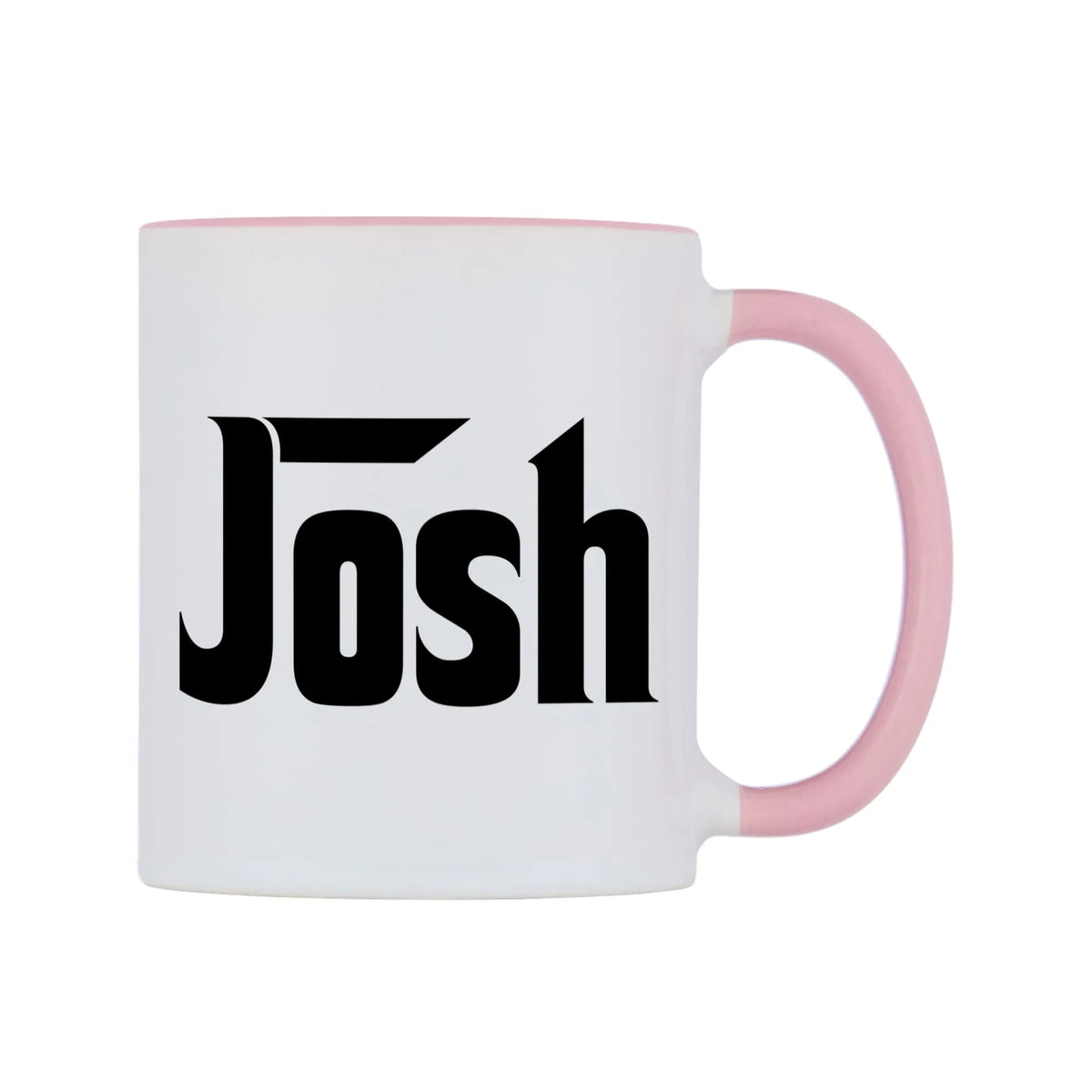 Josh - Godfather Themed Mug — white 11oz gloss mug with a pink inside and handle, left side, on a white background