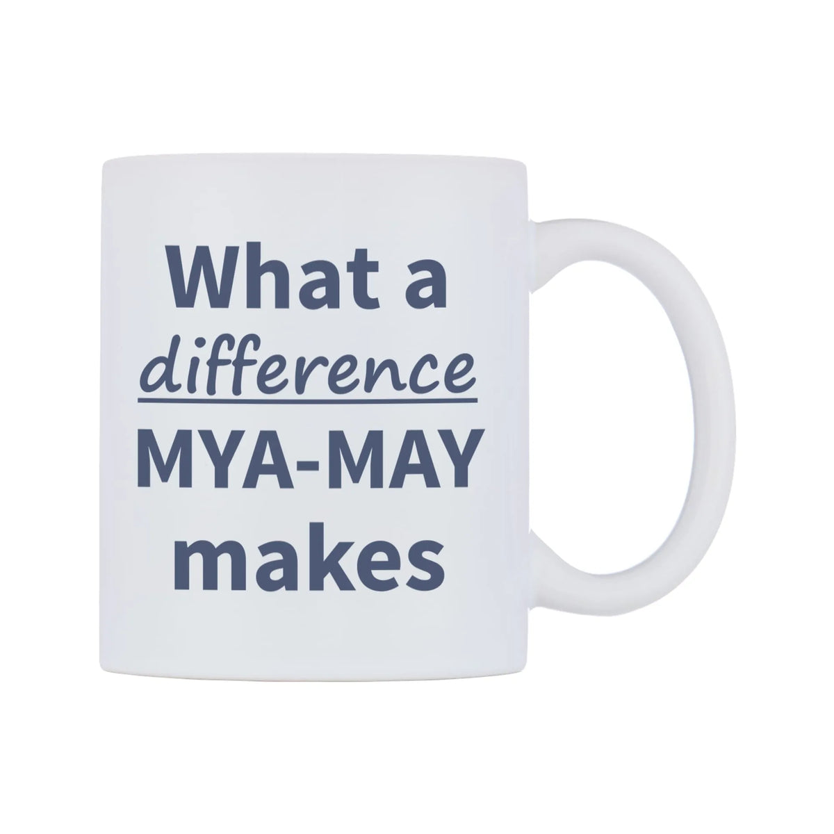 What a difference MYA-MAY makes Mug — mug, left side, on a white background