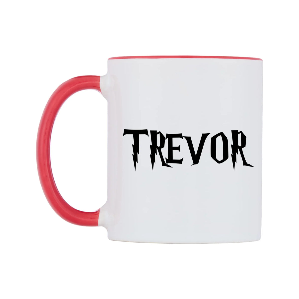 Trevor - Wizard Themed Mug — white 11oz gloss mug with a red inside and handle, right side, on a white background