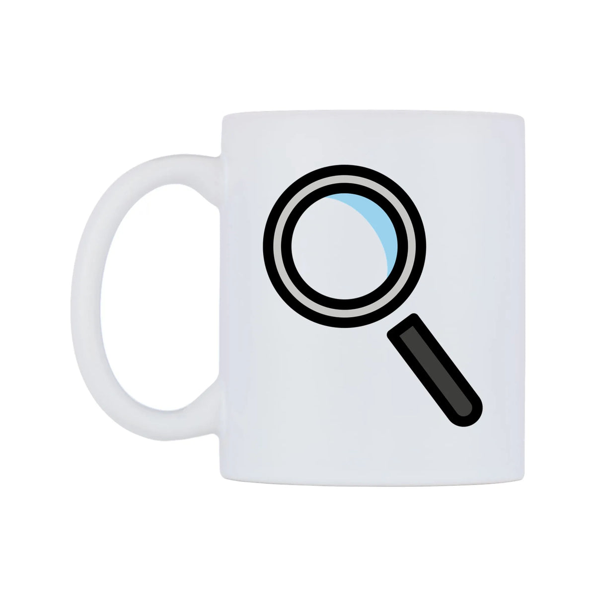 Magnifying Glass Tilted Left Emoji Mug — mug, right side, on a white background