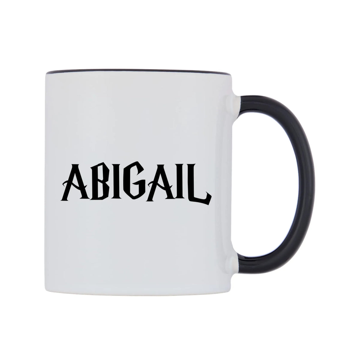 Abigail - Wizard Themed Mug — white 11oz gloss mug with a black inside and handle, left side, on a white background