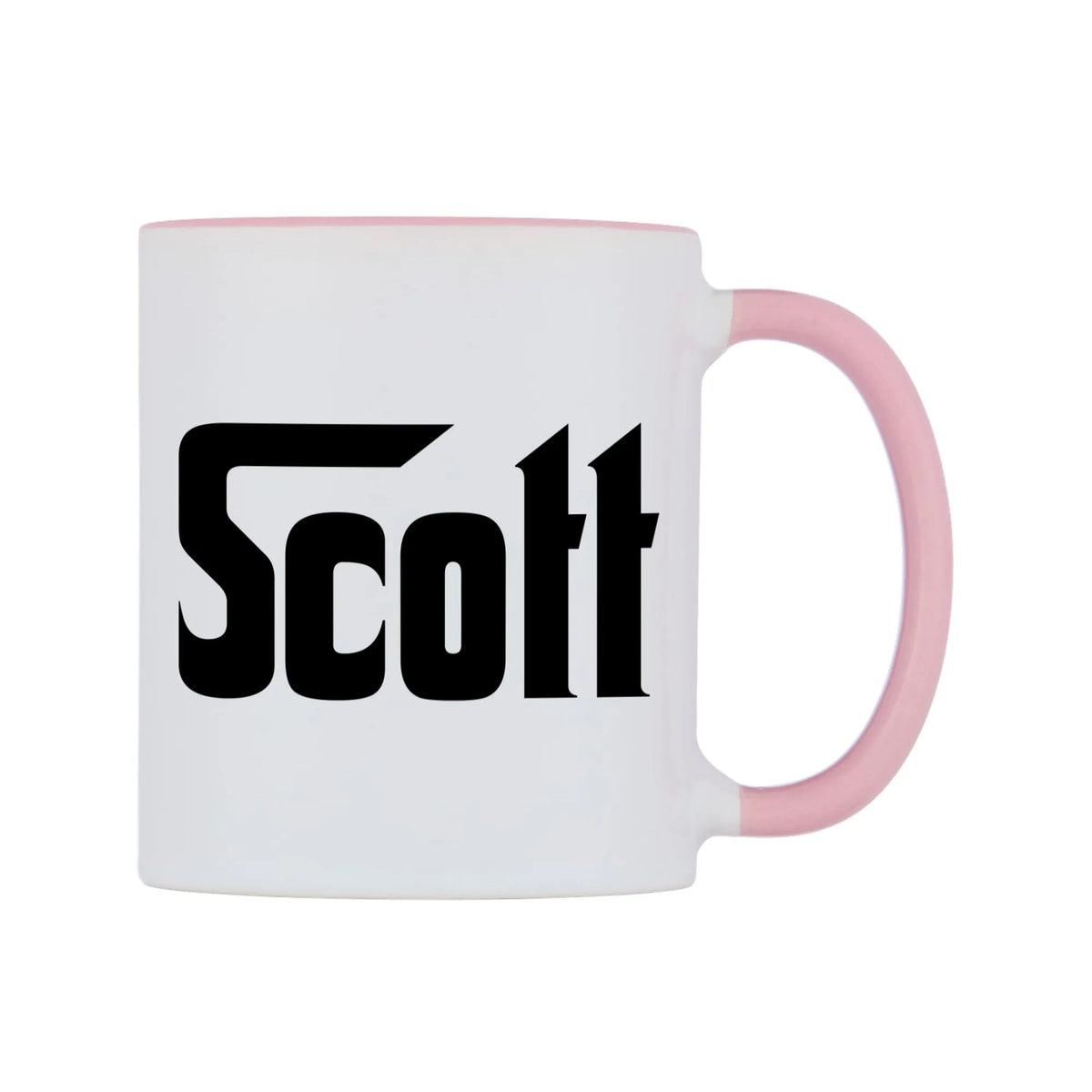 Scott - Godfather Themed Mug — white 11oz gloss mug with a pink inside and handle, left side, on a white background