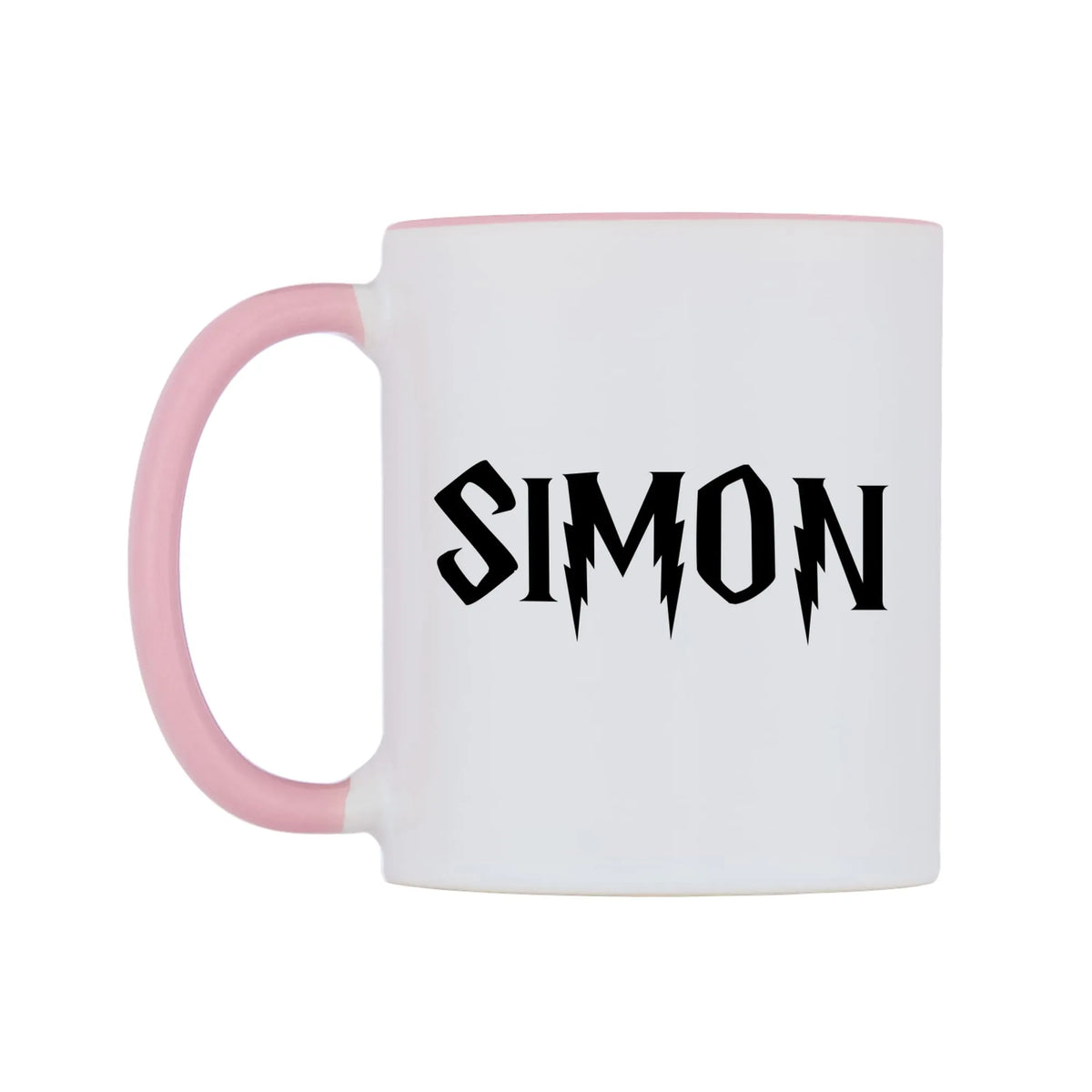 Simon - Wizard Themed Mug — white 11oz gloss mug with a pink inside and handle, right side, on a white background
