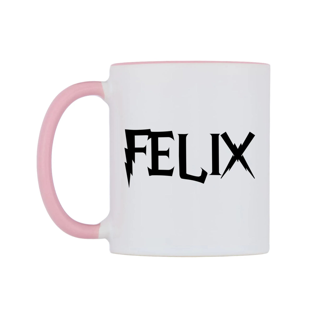 Felix - Wizard Themed Mug — white 11oz gloss mug with a pink inside and handle, right side, on a white background