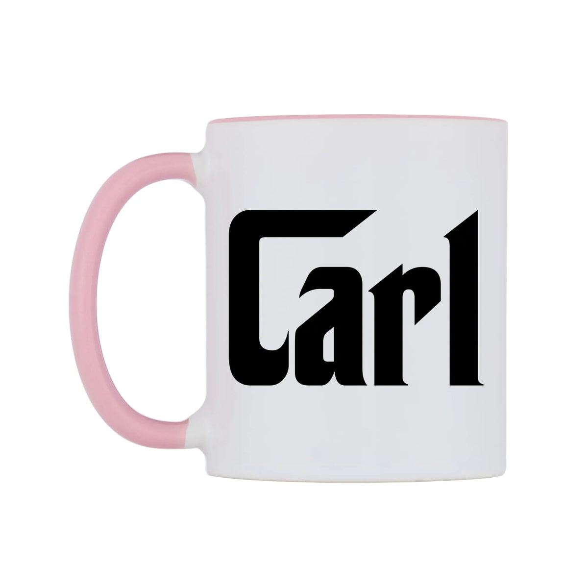 Carl - Godfather Themed Mug — white 11oz gloss mug with a pink inside and handle, right side, on a white background