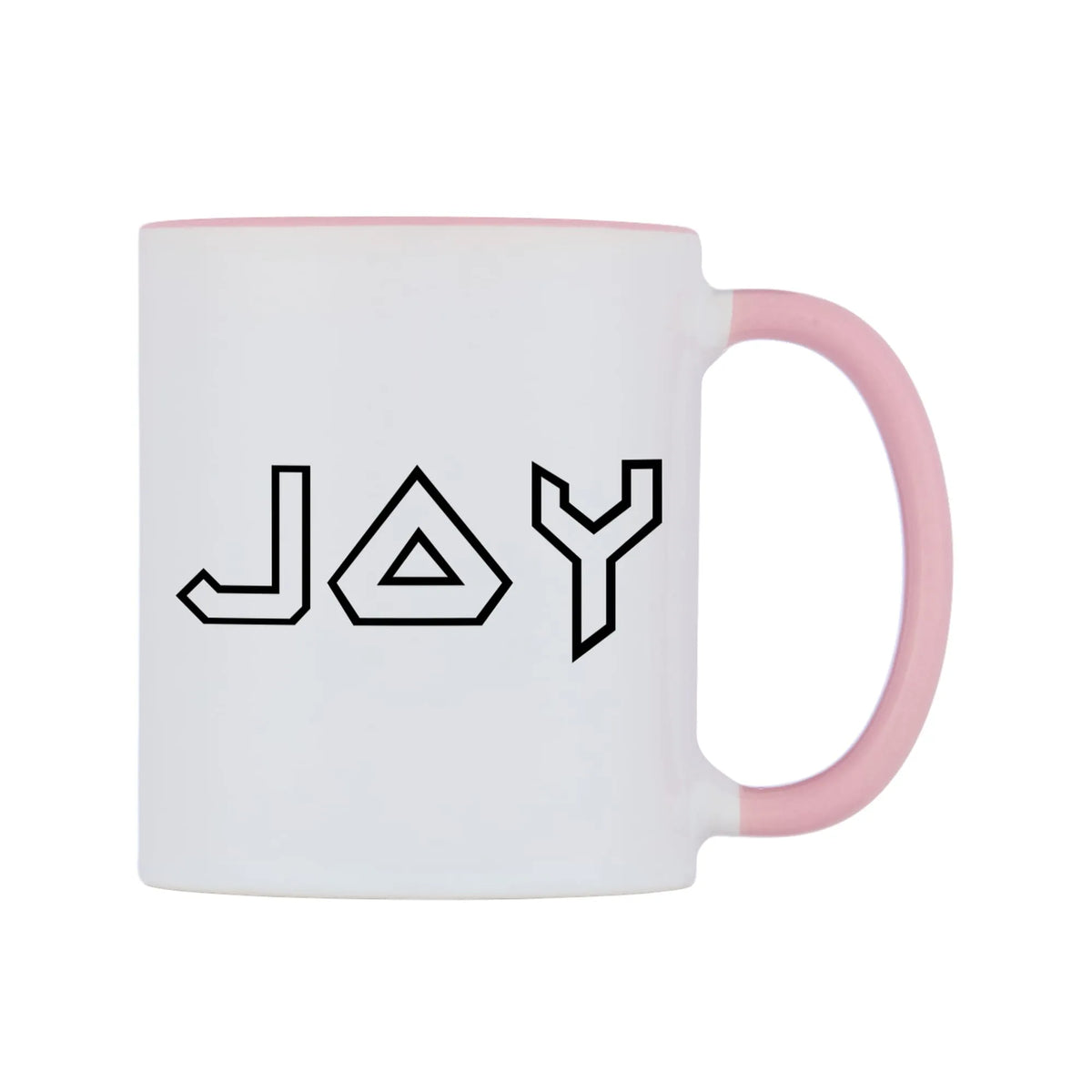Joy - Iron Maiden Themed Mug — white 11oz gloss mug with a pink inside and handle, left side, on a white background