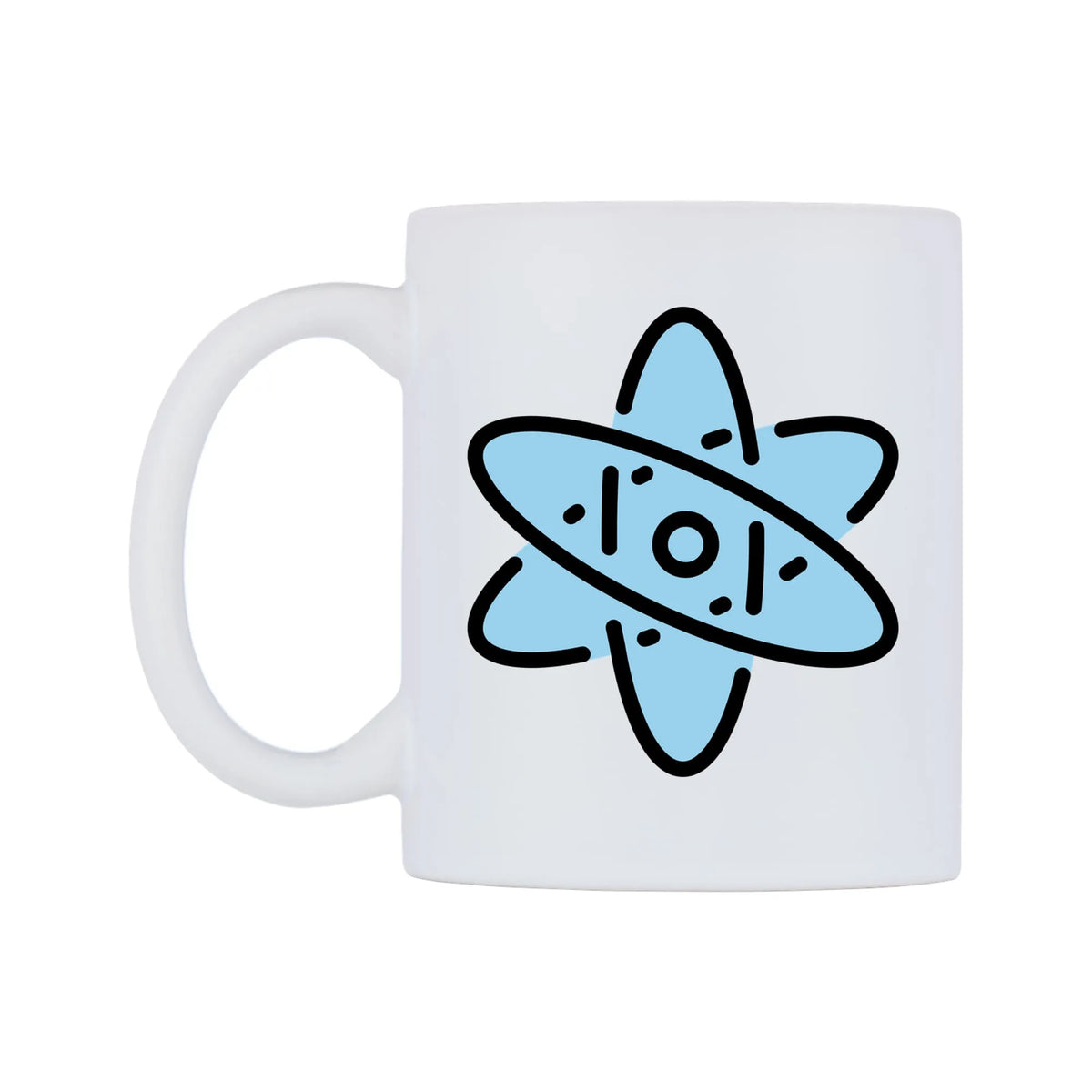 Atom Symbol Emoji Mug — mug, right side, on a white background