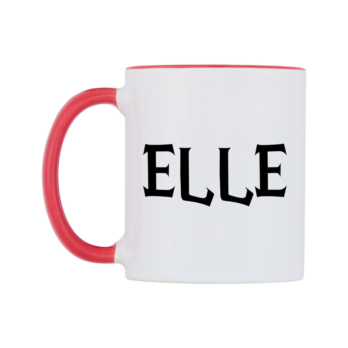 Elle - Wizard Themed Mug — white 11oz gloss mug with a red inside and handle, right side, on a white background