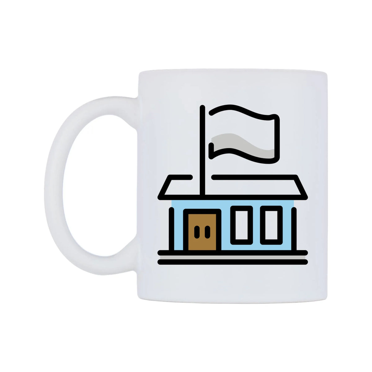 Flagged Building Emoji Mug — mug, right side, on a white background