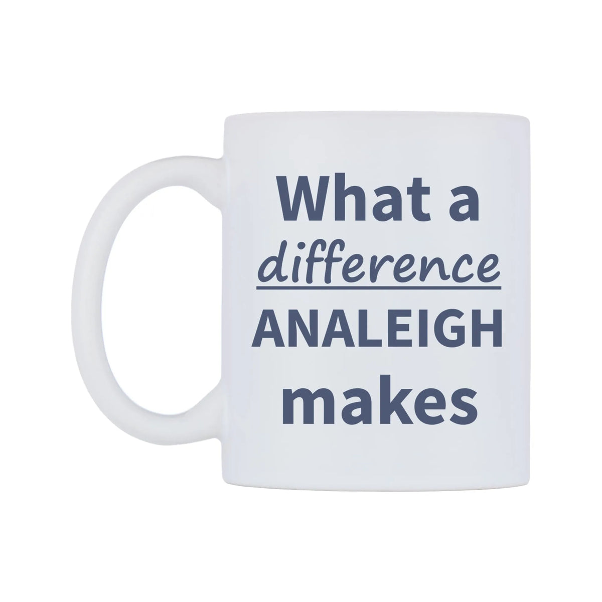 What a difference ANALEIGH makes Mug — mug, right side, on a white background