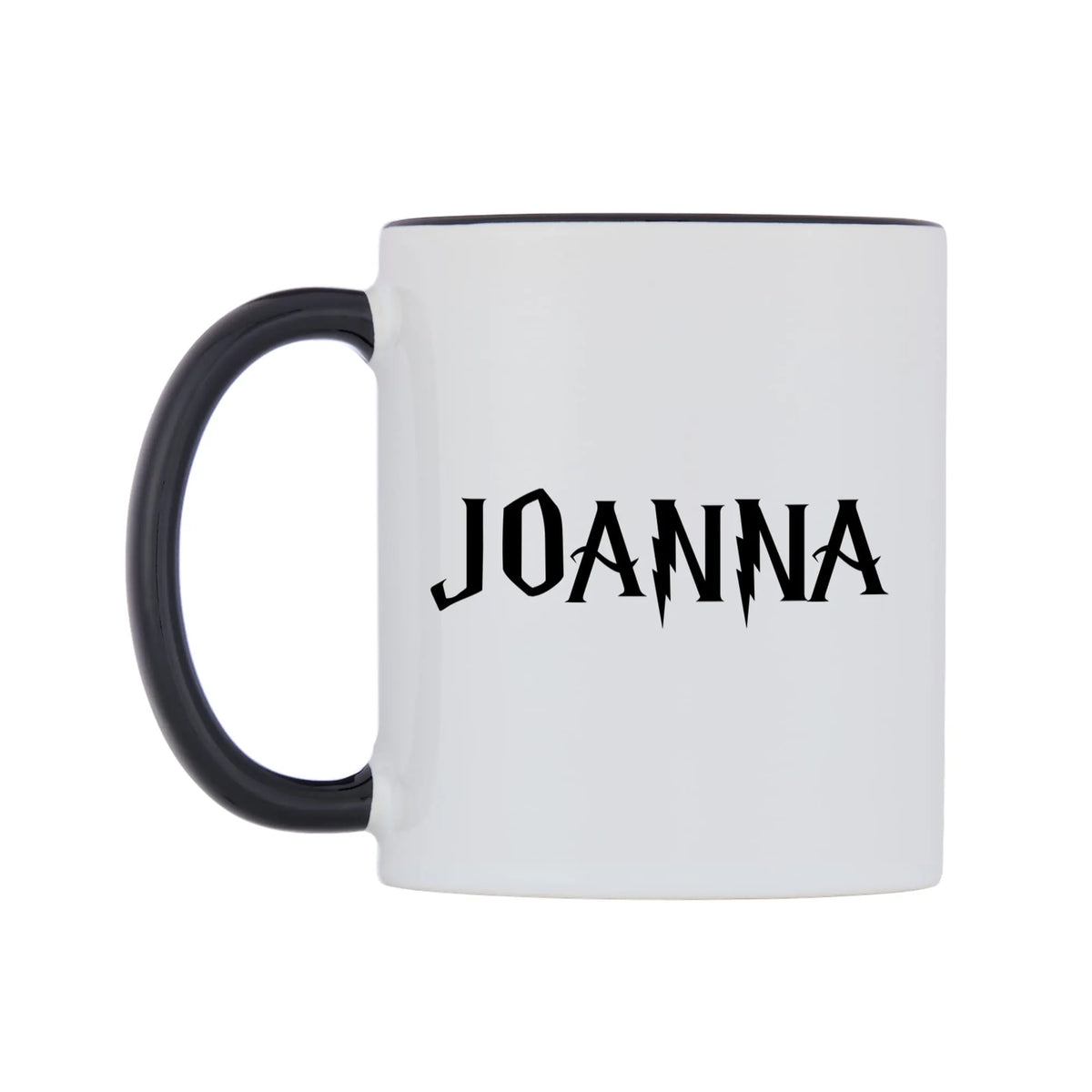 Joanna - Wizard Themed Mug — white 11oz gloss mug with a black inside and handle, right side, on a white background