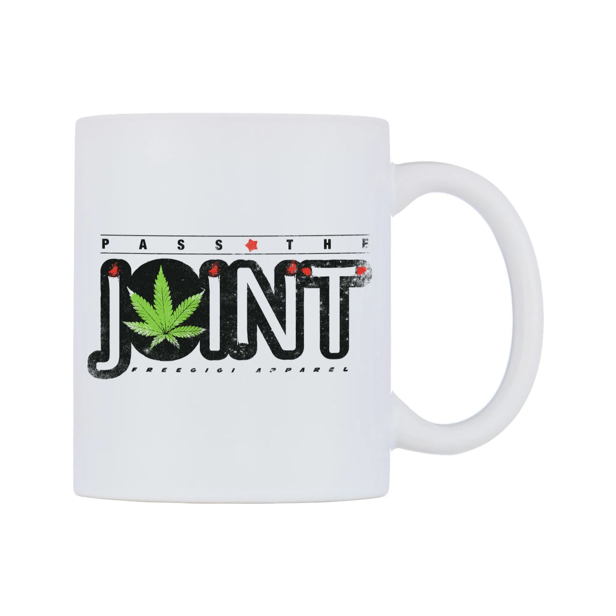 Pass The Joint Mug — white 11oz gloss mug, left side, on a white background