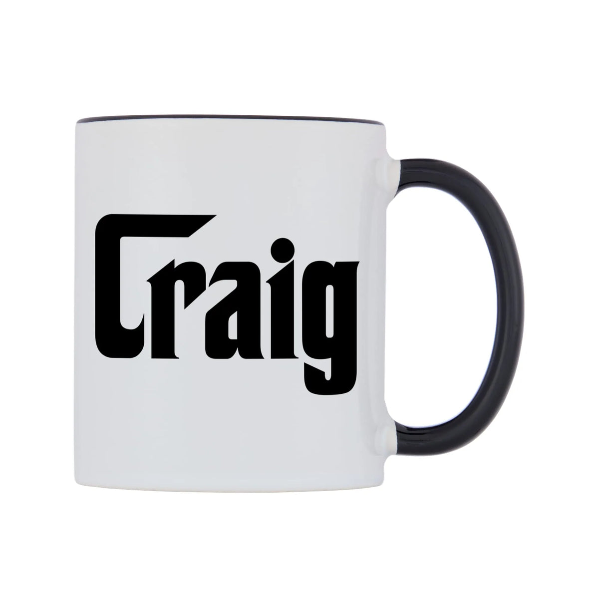 Craig - Godfather Themed Mug — white 11oz gloss mug with a black inside and handle, left side, on a white background