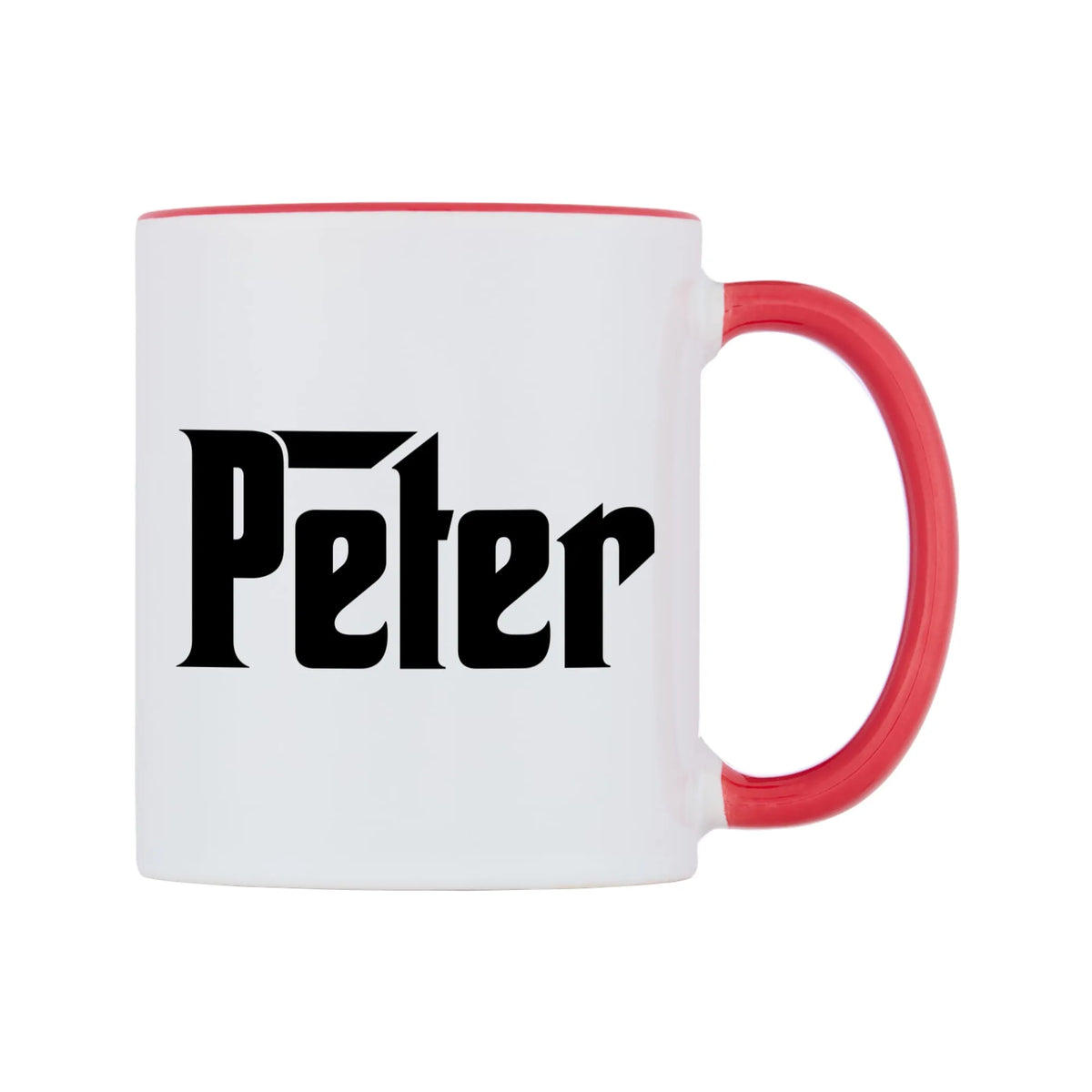 Peter - Godfather Themed Mug — white 11oz gloss mug with a red inside and handle, left side, on a white background