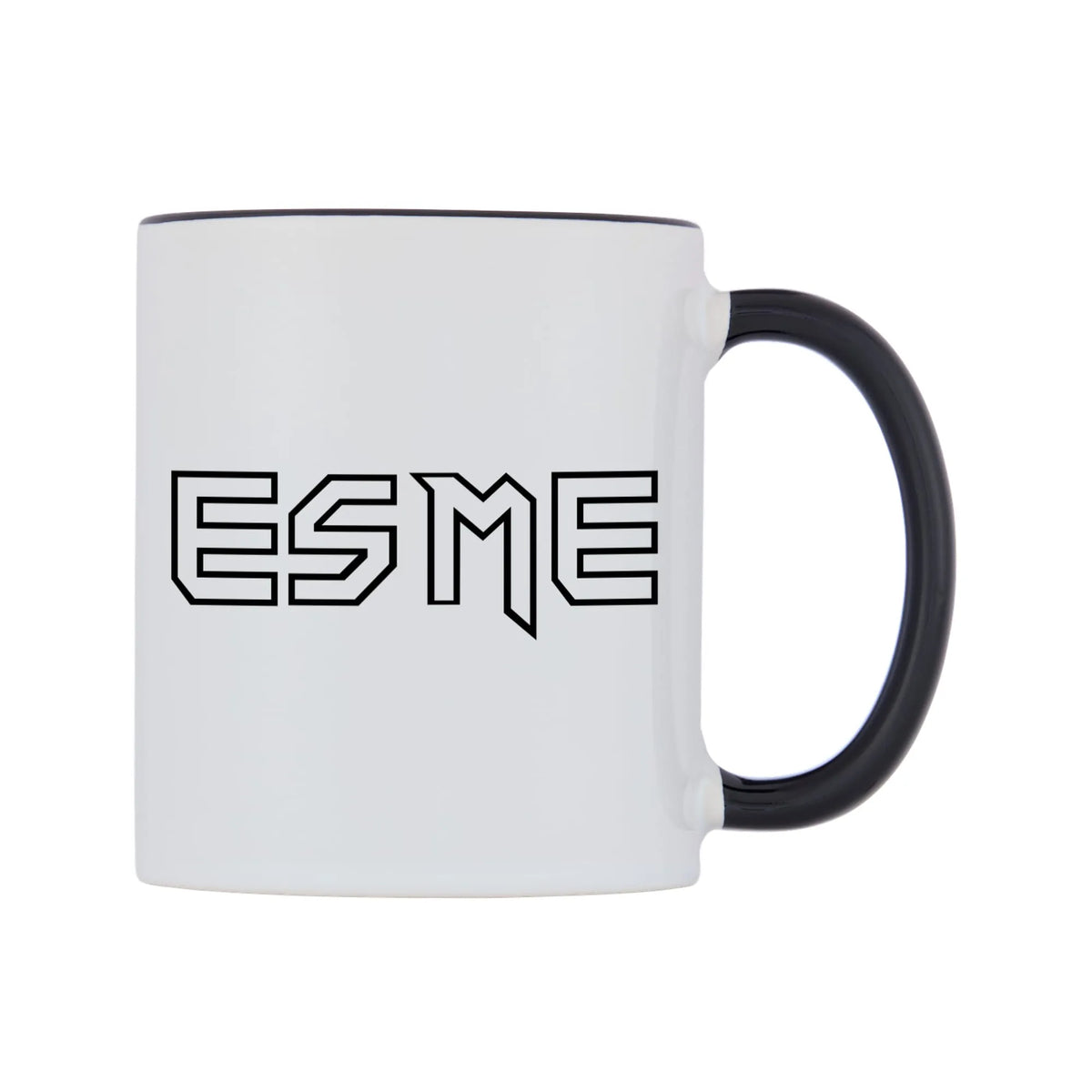 Esme - Iron Maiden Themed Mug — white 11oz gloss mug with a black inside and handle, left side, on a white background