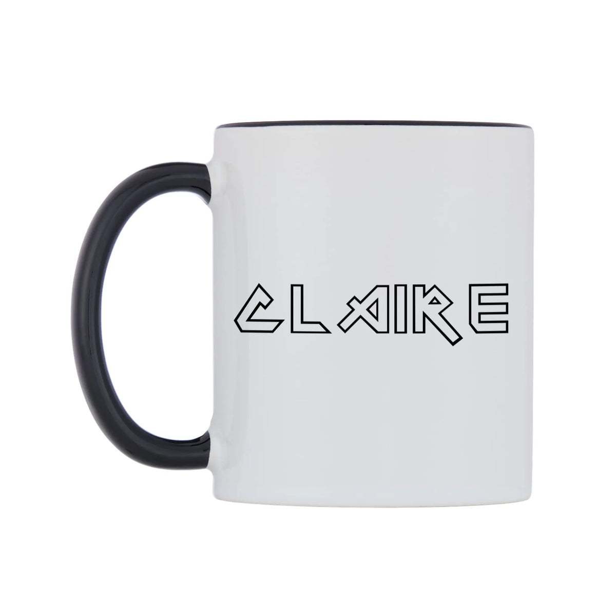Claire - Iron Maiden Themed Mug — white 11oz gloss mug with a black inside and handle, right side, on a white background