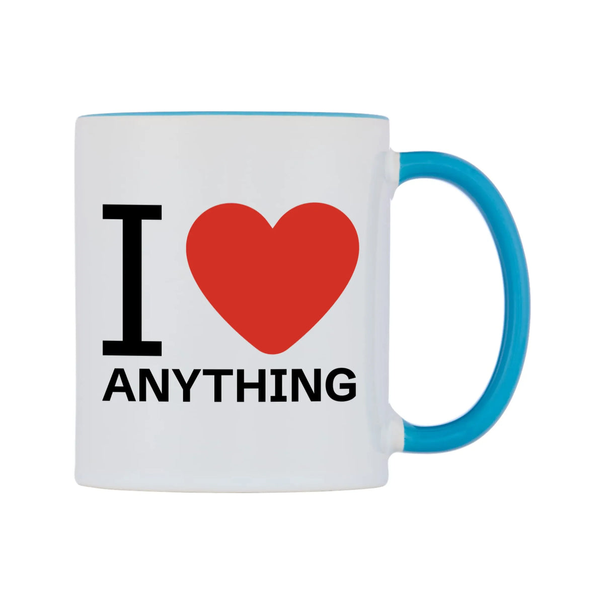 I Love Personalised Mug — white 11oz gloss mug with a light blue inside and handle, left side, on a white background