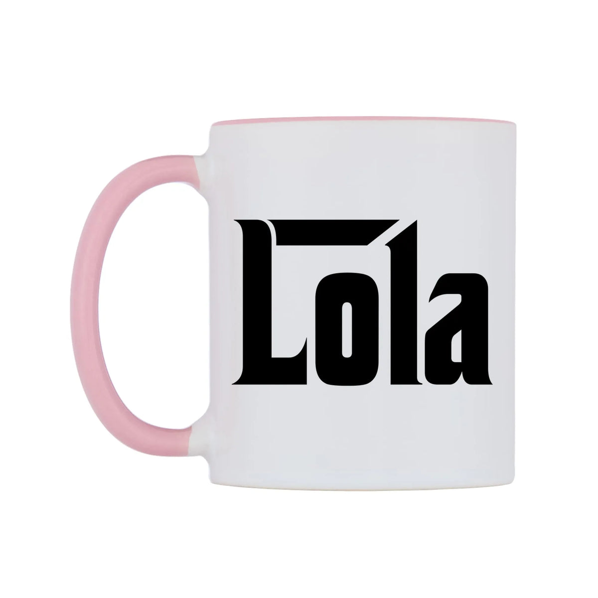 Lola - Godfather Themed Mug — white 11oz gloss mug with a pink inside and handle, right side, on a white background