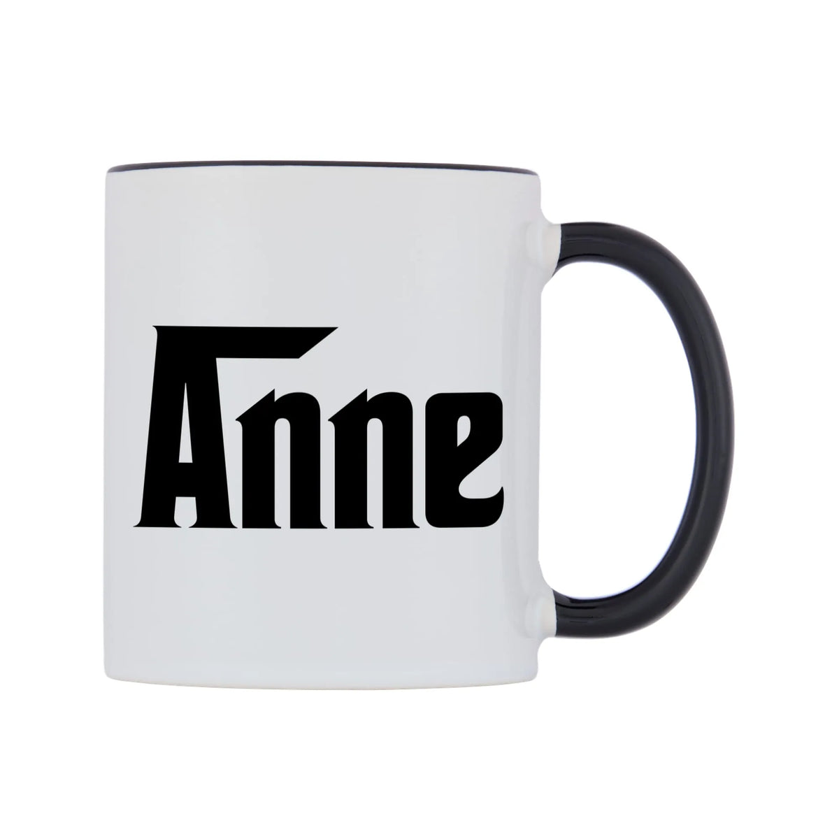 Anne - Godfather Themed Mug — white 11oz gloss mug with a black inside and handle, left side, on a white background