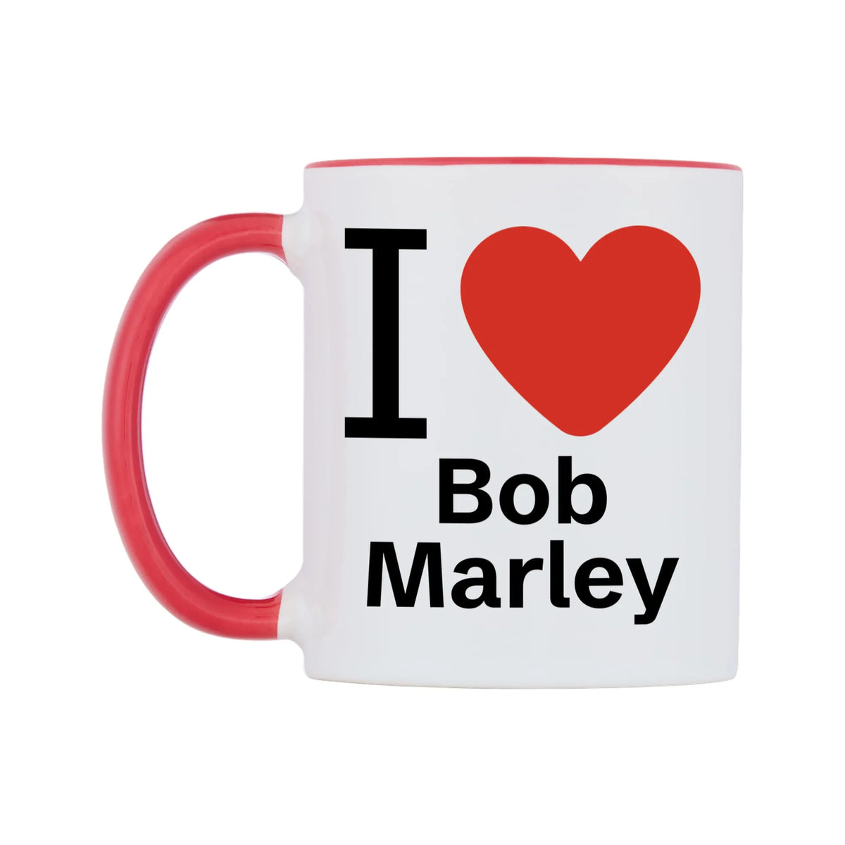 Bob Marley Mug — white 11oz gloss mug with a red inside and handle, right side, on a white background