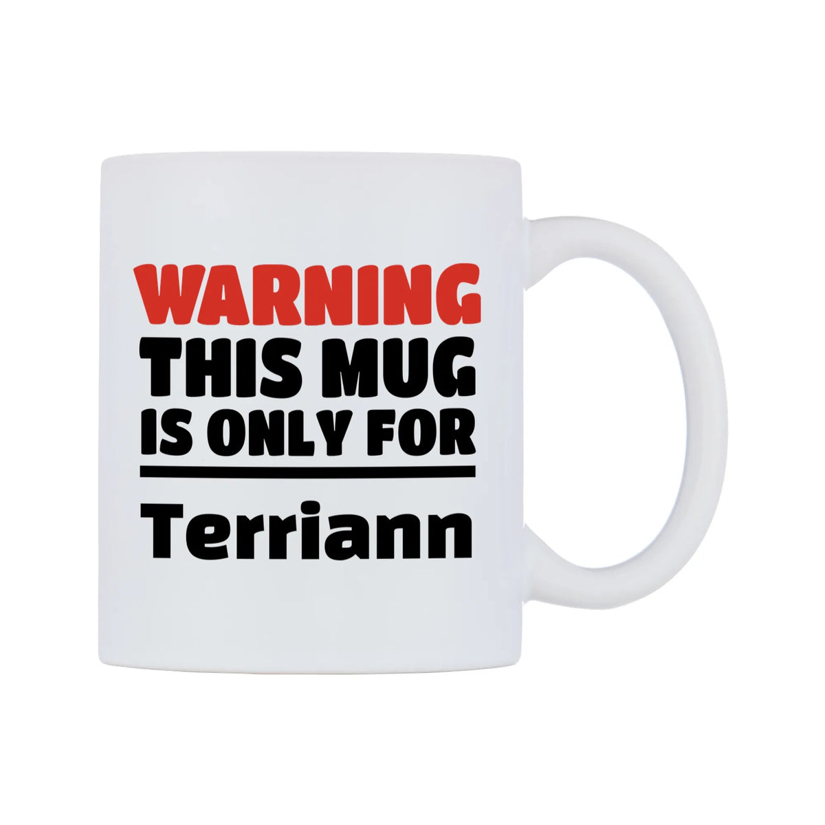 Warning This Mug is ONLY for Terriann Mug — white 11oz gloss mug, left side, on a white background
