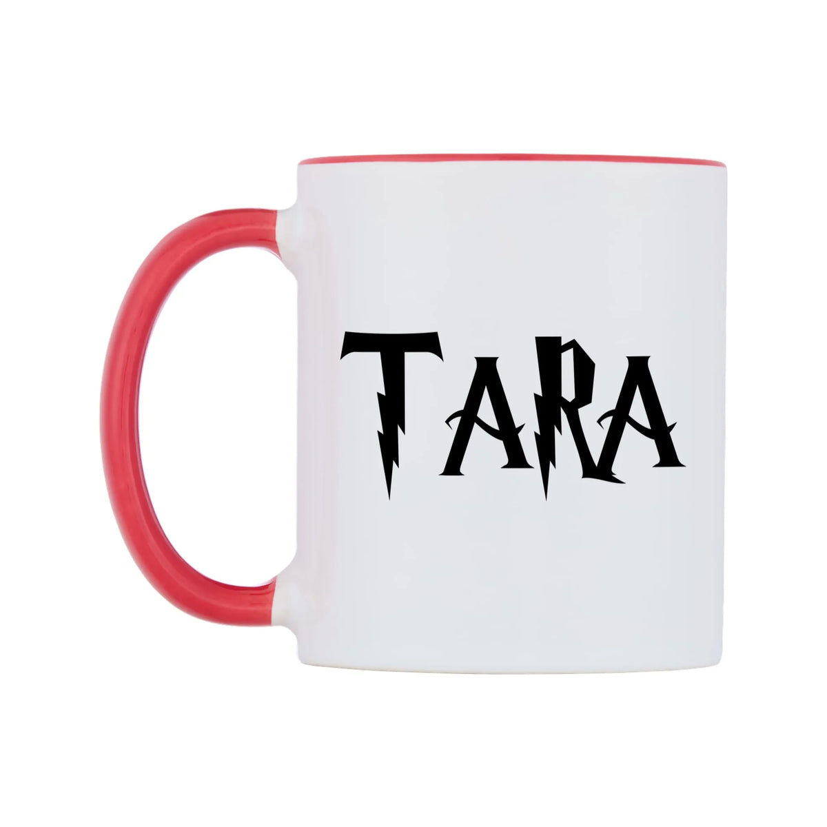 Tara - Wizard Themed Mug — white 11oz gloss mug with a red inside and handle, right side, on a white background
