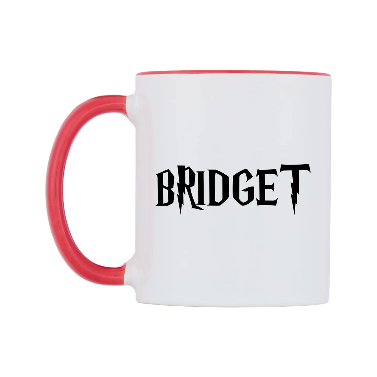 Bridget - Wizard Themed Mug — white 11oz gloss mug with a red inside and handle, right side, on a white background