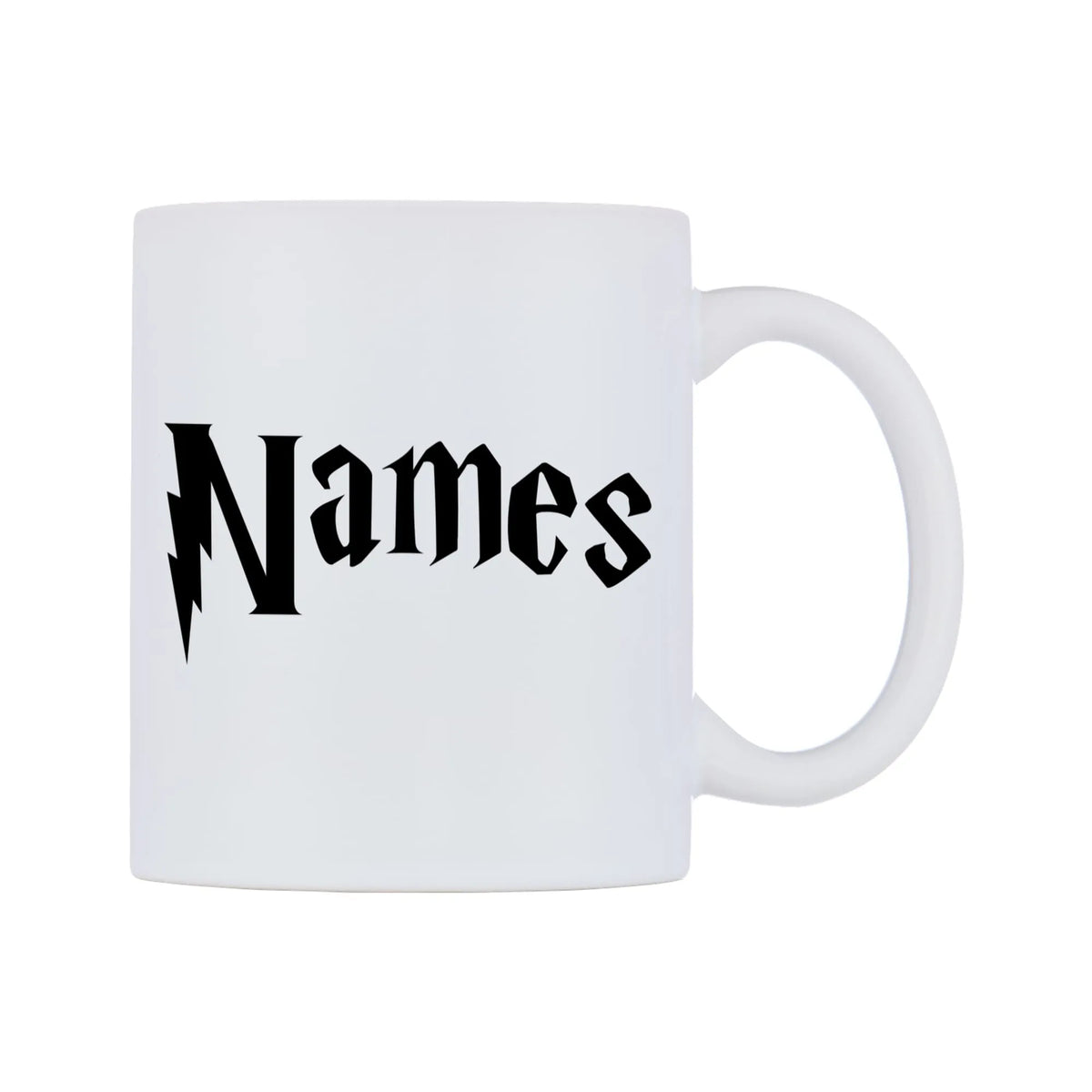 Personlised Wizard Themed Font Name Mug — white 11oz gloss mug, left side, on a white background