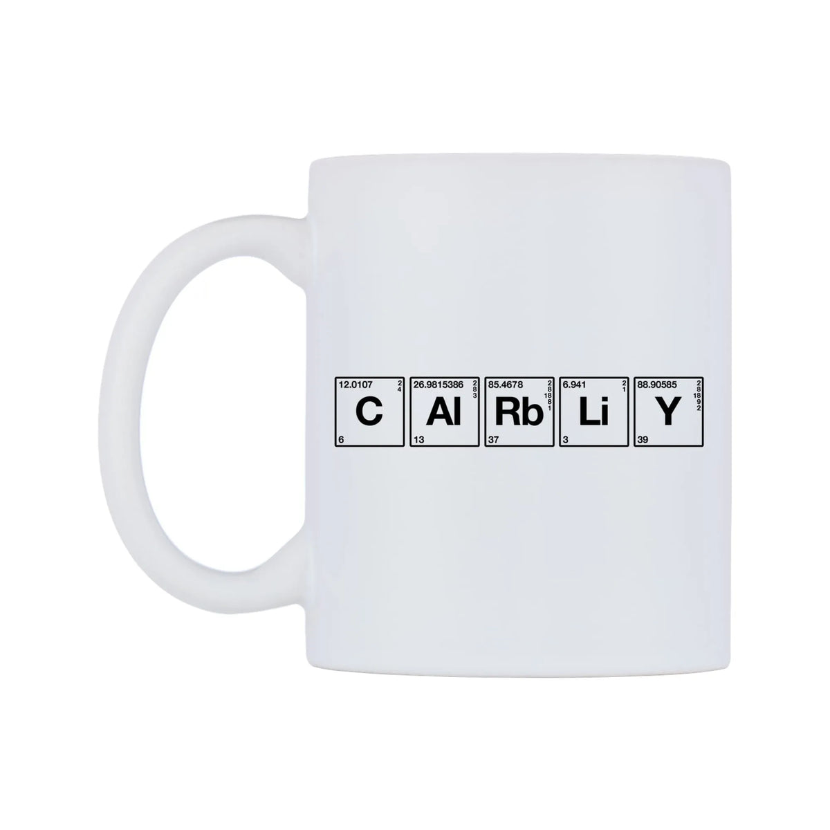 Carly - Chemistry Themed Mug — mug, right side, on a white background