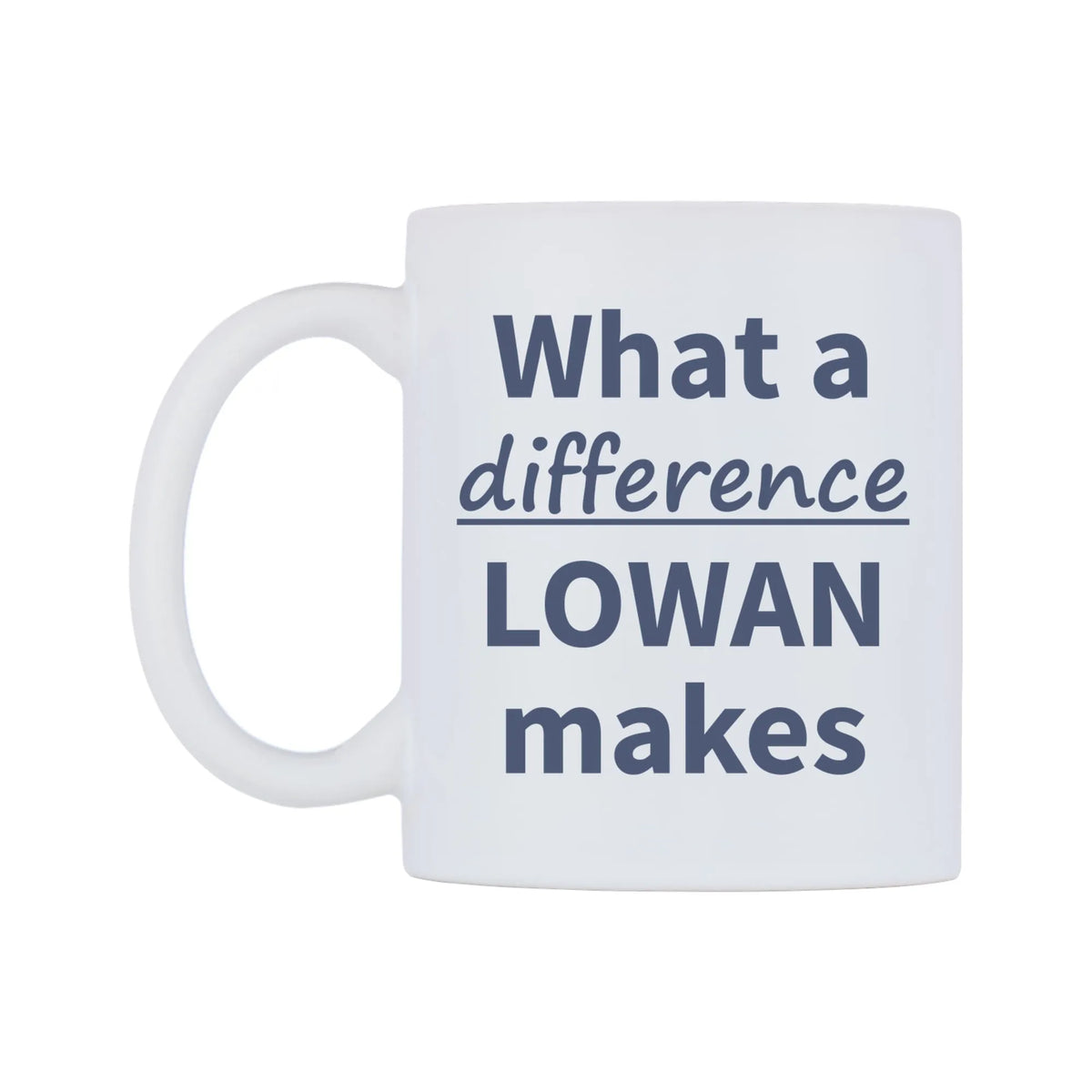 What a difference LOWAN makes Mug — mug, right side, on a white background