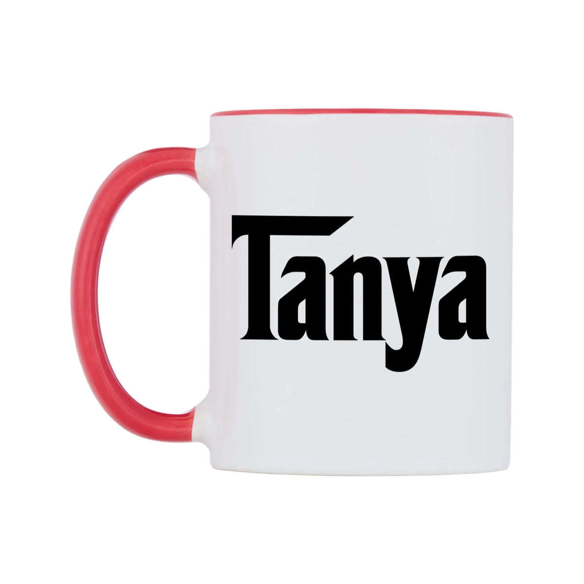 Tanya - Godfather Themed Mug — white 11oz gloss mug with a red inside and handle, right side, on a white background