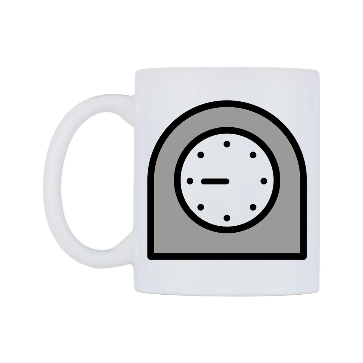 Timer Clock Emoji Mug — mug, right side, on a white background