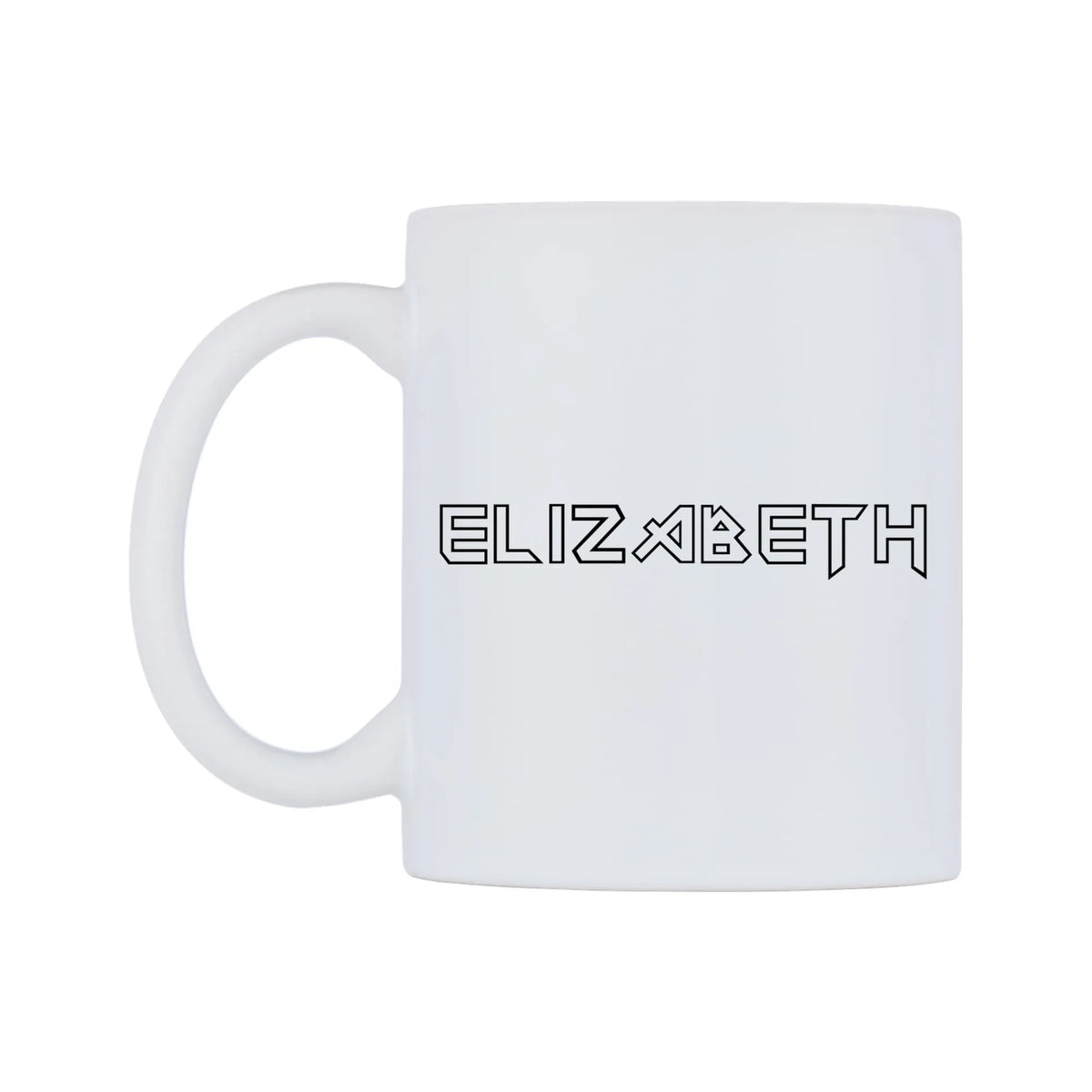 Elizabeth - Iron Maiden Themed Mug — white 11oz gloss mug, right side, on a white background
