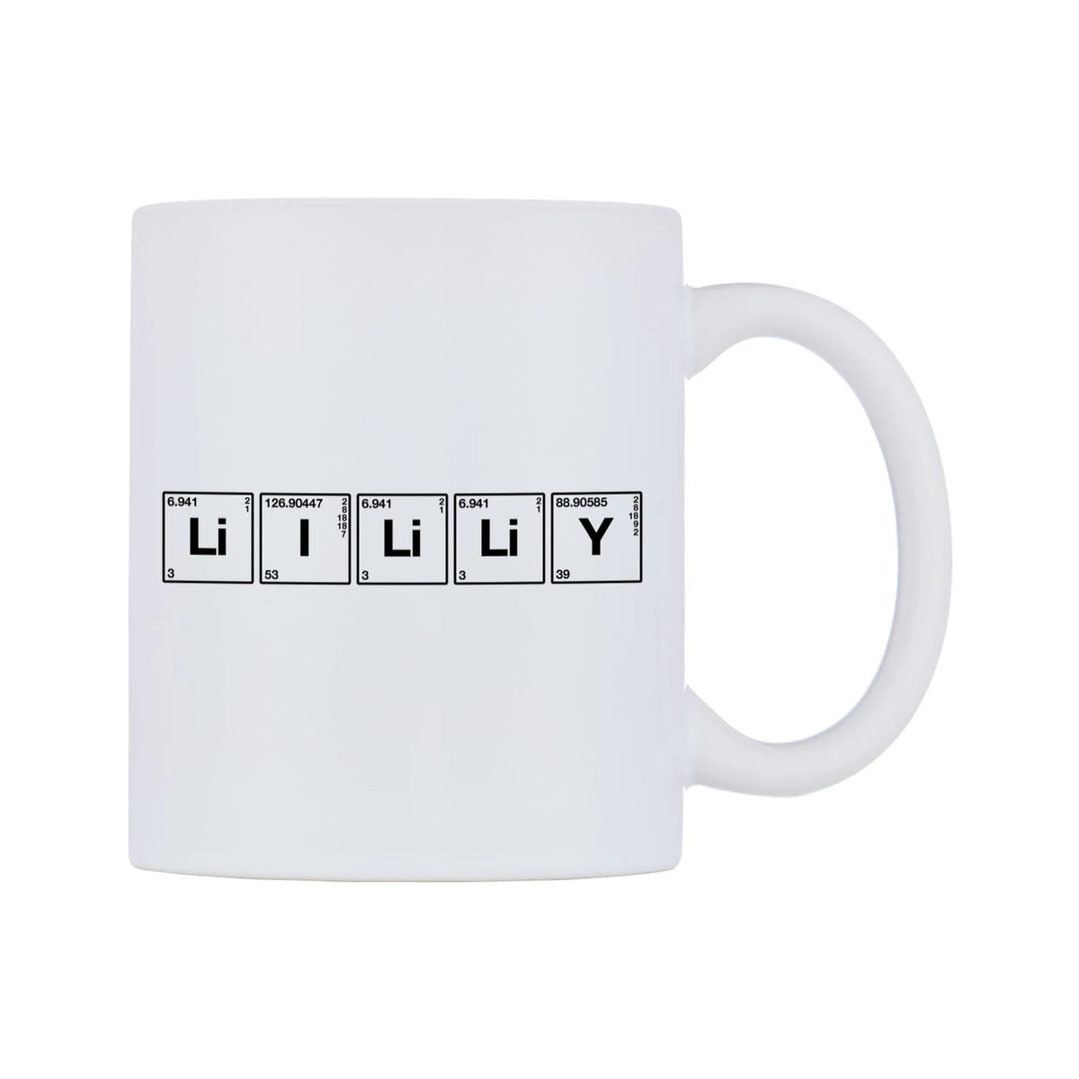 Lilly - Chemistry Themed Mug — mug, left side, on a white background
