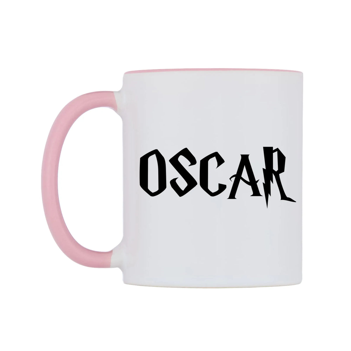 Oscar - Wizard Themed Mug — white 11oz gloss mug with a pink inside and handle, right side, on a white background